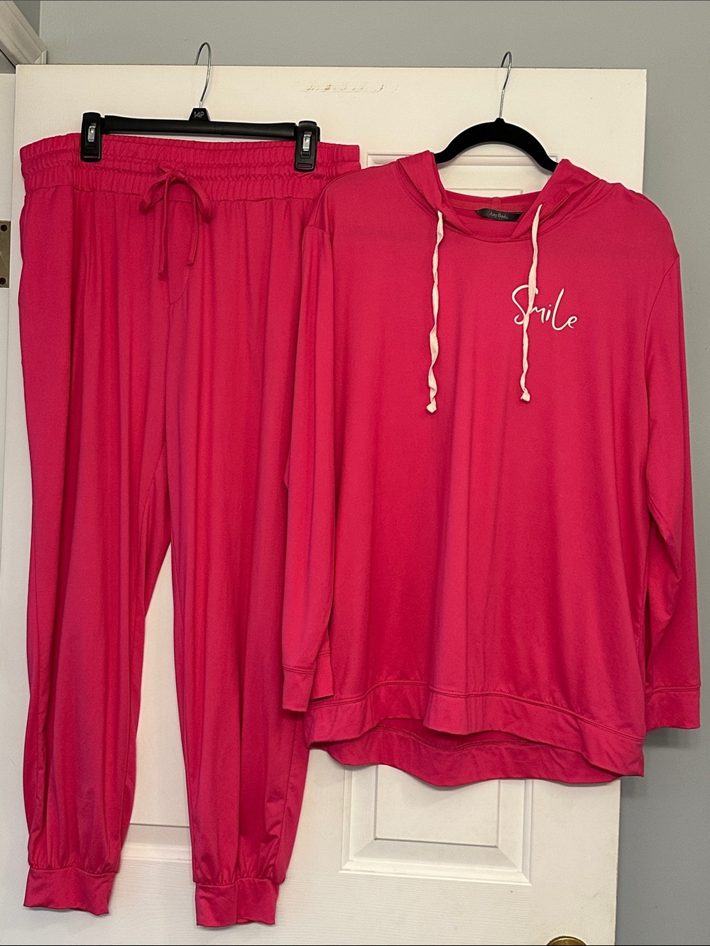 AnyBody Hot Pink 'Smile' Hoodie & Joggers Lounge Set